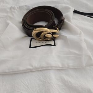 Gucci Brown Leather Belt with Gold Hardware